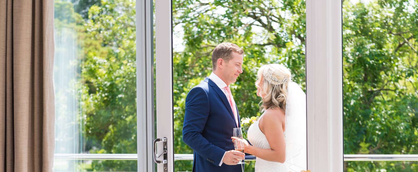 Happy Bride and groom talking
