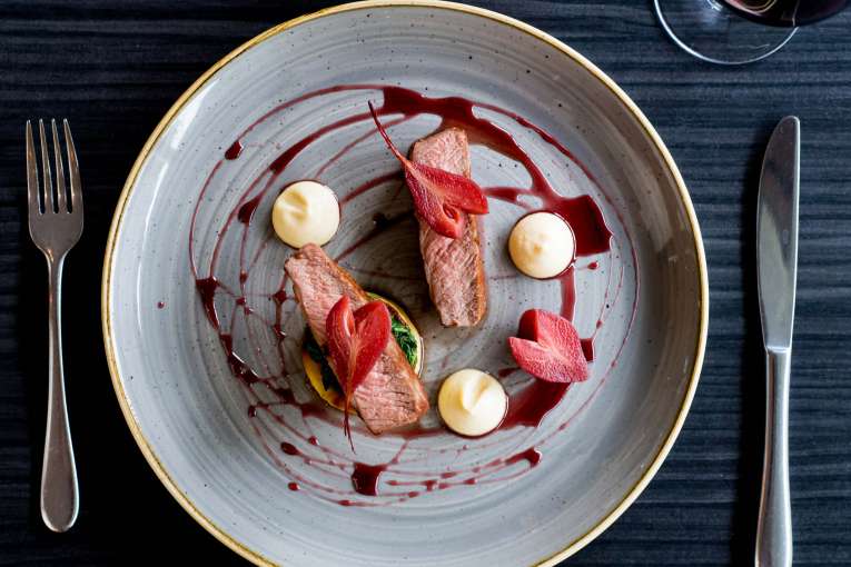 Park Hotel Restaurant Dining Lamb Sirloin with Spinach Fondant